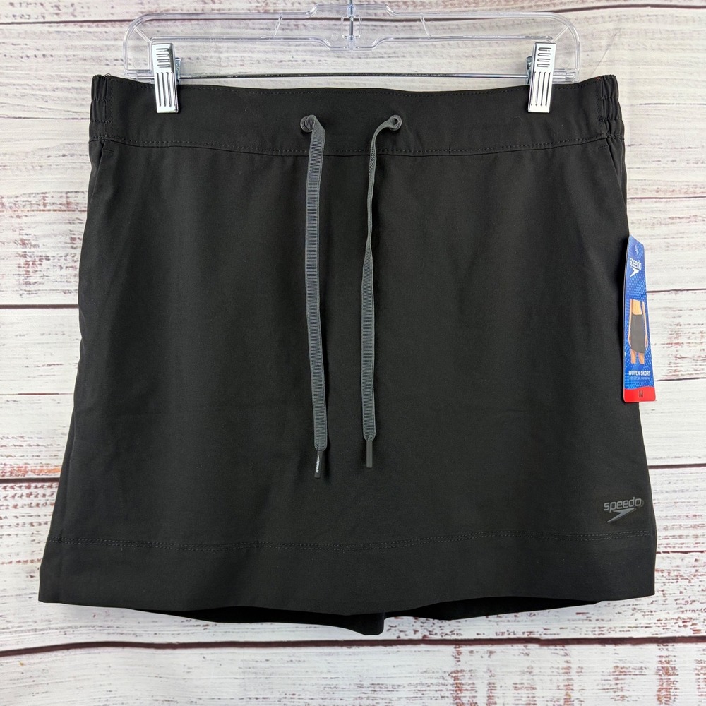 Speedo Womens Woven Skort Black Active Athletic Skirt Shorts UPF 50 Medium NWT